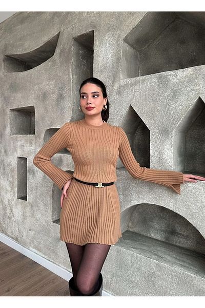 GDS BUTİK Мини рокля с цепка и оребрена плетка