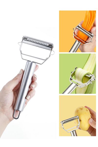 Soillium Practical Julienne Peeler Stainless Steel Universal Vegetable Peeler Sturdy First Quality Stylish Design Two-Way