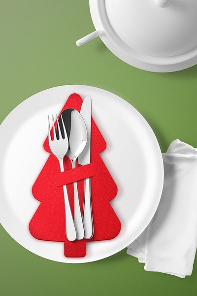 Artikel 6 Pieces Red Pine Tree Patterned New Year Decorative Spoon Holder, New Year Table Accessory, Decorative C