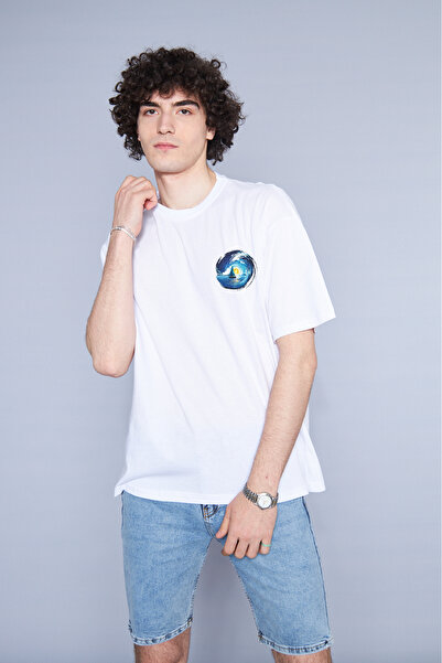 ixir Tricou oversize cu imprimeu White Sunset pentru bărbați