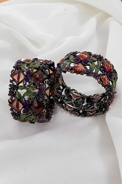 ella'nın çarşısı Etnik Desen Eskitme Metal Renkli Taşlı Kelepçe Bileklik. Kal...