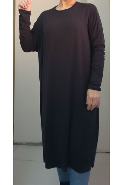 Mertcan Butik Black bat sleeve salaş combed cotton viscose islamic tunic below the knee