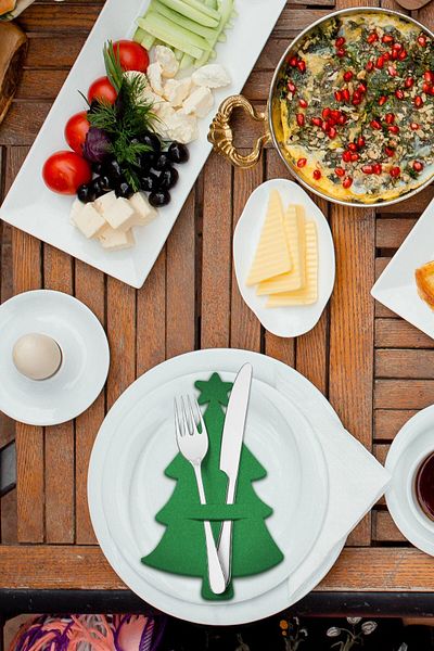 Artikel 6 Pieces Green Starry Pine Tree Patterned New Year Decorative Spoon Holder, New Year Table Accessory, Deco