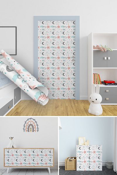 Dekoros Cute Crescent Star Shaped Adhesive Foil, Erasable Children's Room and Furniture Covering Foil 1224