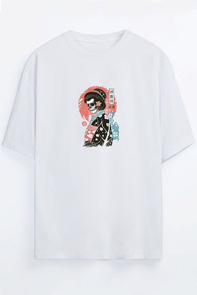 Yaprak Hediyelik Skeleton Geysa Printed Unisex White T-shirt