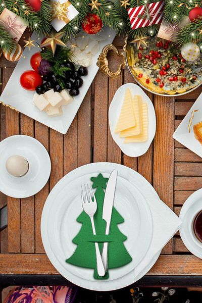 Artikel 6 Pieces Green Starry Pine Tree Patterned New Year Decorative Spoon Holder, New Year Table Accessory, Deco