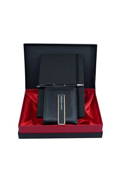 Yaprak Hediyelik Kişiye Özel Erkek Hediye Seti - Şarjlı Çakmak, Cüzdan, Ajanda, Kalem