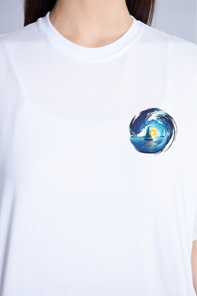 ixir Tricou oversize cu imprimeu Sunset alb pentru femei