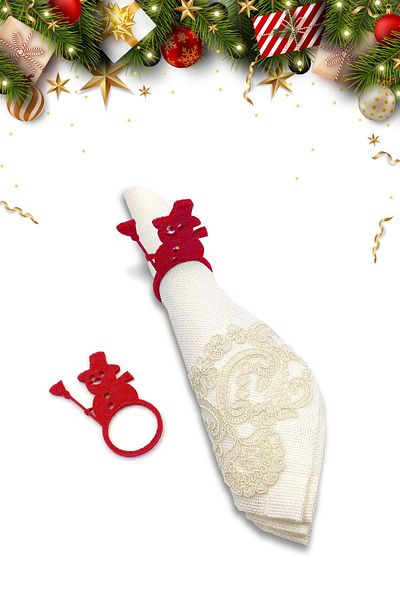 Artikel 6 Pieces Red Snowman Pattern, New Year Decorative Napkin Ring, New Year Table Accessory, Dec