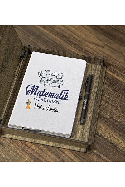 Yaprak Hediyelik Kişiye Özel Matematik Öğretmeni Tasarımlı Ahşap Kutulu Ajand...