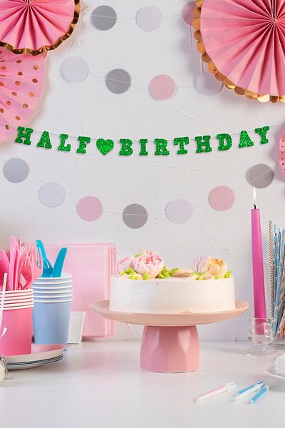 Artikel Green Half Birthday Written Banner, Half Age Party, Birthday Ornament, Glitter Eva Banner