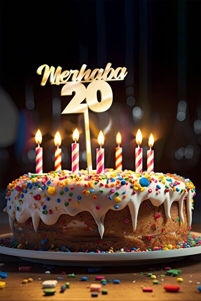 Artikel Gold Merhaba 20 Yaş Yazılı Ayna Pleksi Pasta Üstü & Doğum Günü Partis...