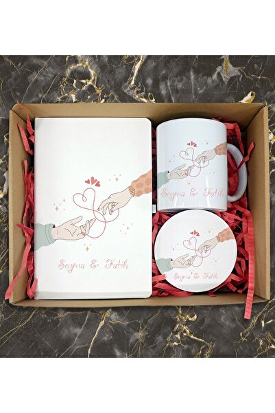 Yaprak Hediyelik Sevgililer Gününe Özel İsimli Ajanda Kupa Bardak ve Bardak A...
