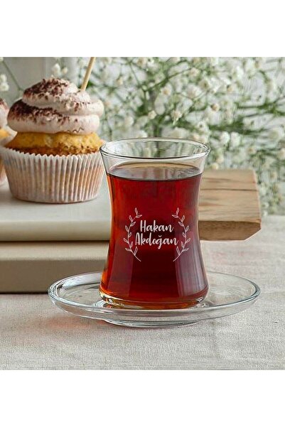 Yaprak Hediyelik Kişiye Özel Isimli Çay Bardağı Ve Tabağı
