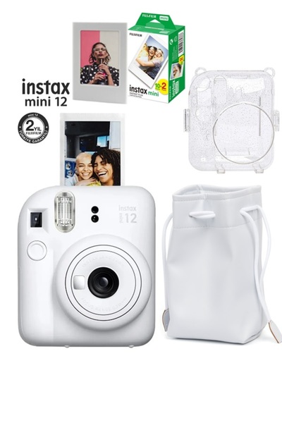 Fujifilm Instax Mini 12 Fotoğraf Makinesi-20li Film-Büzgülü Kılıf-Simli Koruyucu Kılıf ve Mıknatıslı Çerçeve