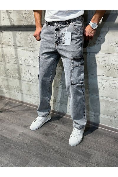 HAKİM BEY Men's Blue Cargo Pocket Baggy Jeans