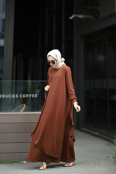 NS Moda Hera Hijab Ayrobin Dress - Brown Model 508