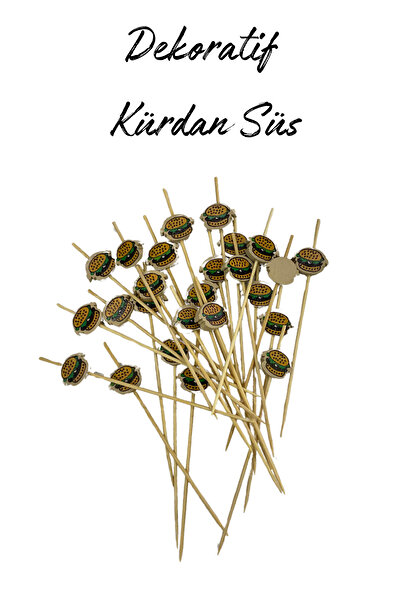 PASTRY PLANET أعواد أسنان مزخرفة من الخيزران 25 قطعة [همبرغر]