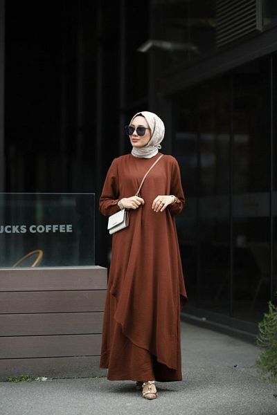 NS Moda Hera Hijab Ayrobin Dress - Brown Model 508