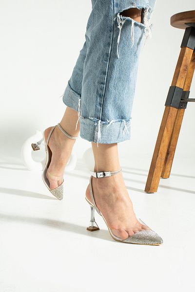 Trendpink Rochie de seara de dama din piatra transparenta alba Pantofi cu toc