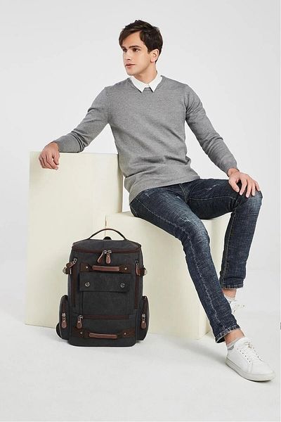 CACTİVE Black Unisex Canvas Backpack Multi-compartment