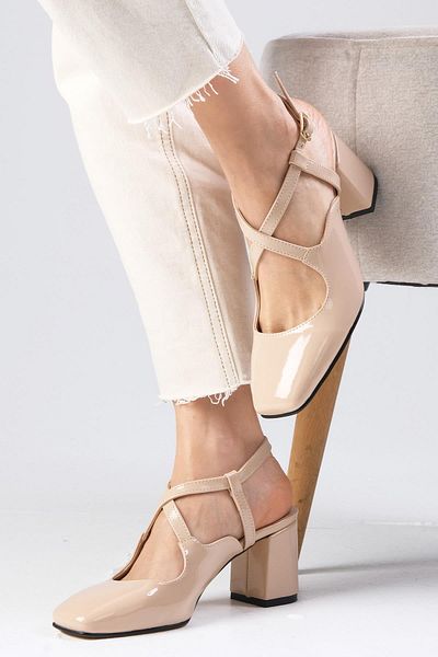 Mio Gusto Catalina Beige Color Open Back Blunt Toe Women's Heeled Shoes