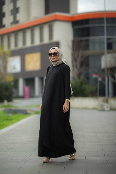 NS Moda Tesettür Ayrobin Hera Elbise Siyah Model-508