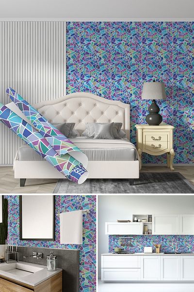 Dekoros Colorful Geometric Pattern Adhesive Foil, Kitchen Cabinet, Countertop and Furniture Covering Paper 1001