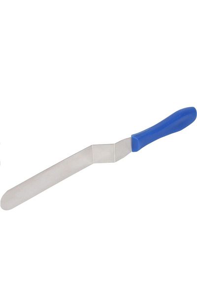 Milea Luxury Stainless Steel Spatula with Blue Handle Oblique Pastry Plastering Scraping Palette