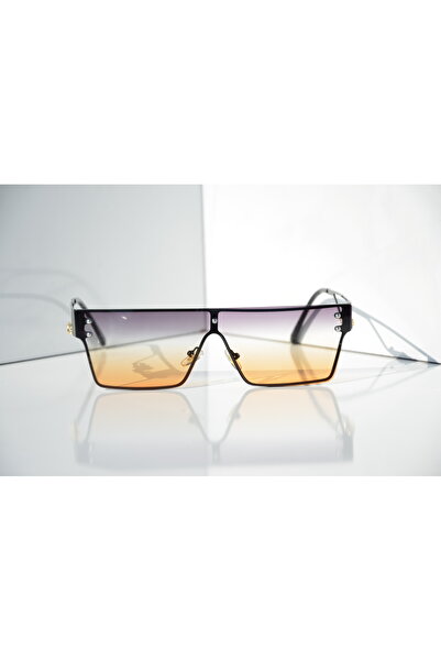 TomyHelf Dikdörtgen Tasarım Gold Kaplan Detaylı Siyah Çerçeve Sarı Degrade Cam Kadın Güneş Gözlüğü