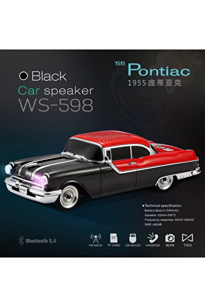Coverzone Kablosuz Hoparlör Bluetooth 1955 Pontiac Ride Araba Hoparlör ve FM Radyo USB SD AUX Girişli WS-598