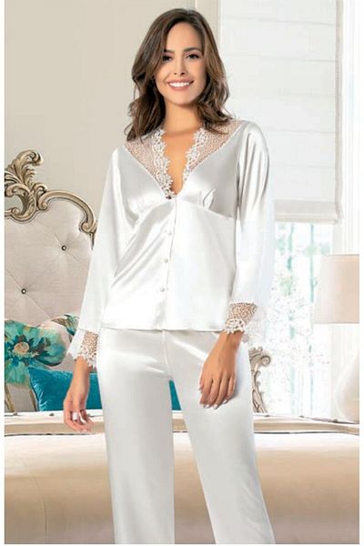 RN Cemre Cemre Set de pijama cămașă de noapte din satin Set pantaloni scurți Set de zestre de mireasă 6 piese 8045