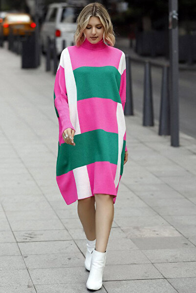 ALCHON Decolteu cu mâneci lungi cu nervuri, bloc de culoare, carouri, lungime midi, tricotaj de iarnă, tricotaj, poncho, pulover