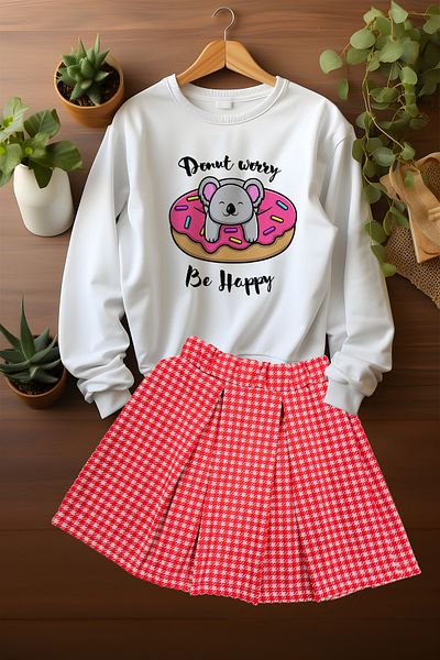 ADA BEBEK ÇOCUK Style Sweat Plaid Skirted Bottom and Top Set