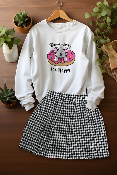 ADA BEBEK ÇOCUK Style Sweat Plaid Skirted Bottom and Top Set