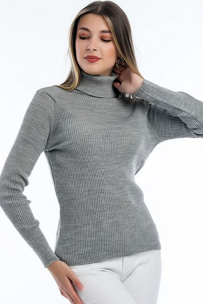 ALCHON Turtleneck Turtleneck Long Sleeve Ribbed Basic Simple Elegant Seasonal Thin Knitwear Sweater