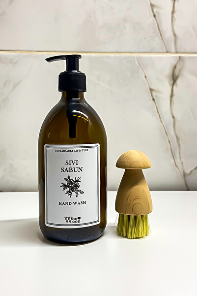 Wonwood Amber Glass Without Stand Liquid Soap Bottle and Mushroom Multi-Purpo...