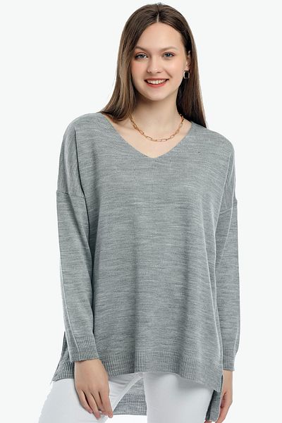 ALCHON V-neck Long T Sleeve Back Long Front Short Slit Loose Cut Seasonal Basic Loose Knitwear Sweater