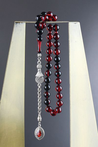 Tesbih Otağı Certified Globe Cut Red Black Fire Amber Prayer Beads