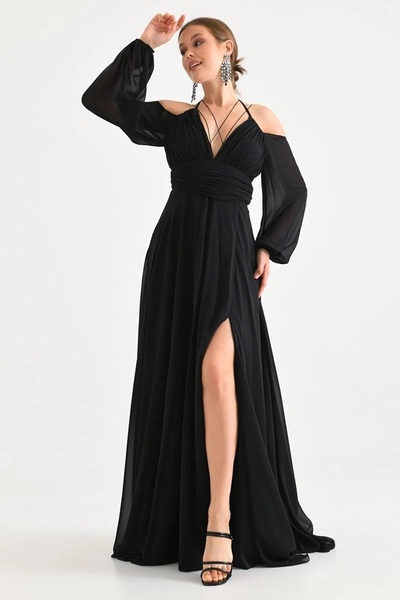 WOMAN VISION Rochie de damă, decoltată la spate, cu fante, căptușită, țesătur...