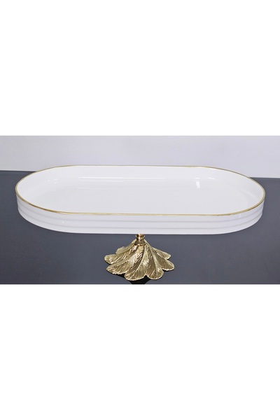 atabey home collection كاياك بيضاوي من البورسلين الأبيض مع تفاصيل ذهبية وأرجل...