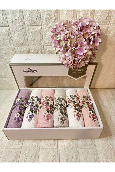 MARİBOR HOME AMARİS- 3d Nakışlı Bambu Havlu 6 Ad. (50X90)