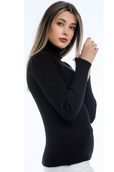 ALCHON Pulover cu gât roscat cu mânecă lungă cu nervuri, simplu, elegant, sezonier, tricotaj subțiri