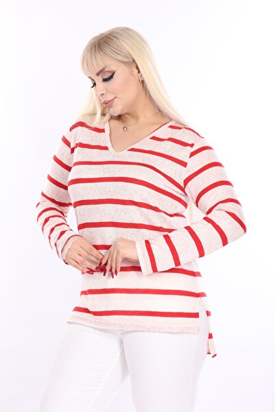 garajmood Striped Thin Knitwear Fabric Plus Size Blouse