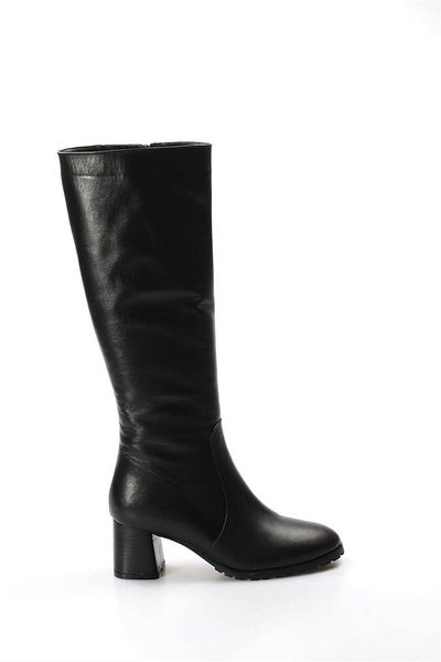 FAST STEP Cizme cu toc gros pentru femei Furry Black din piele naturală 064kza998