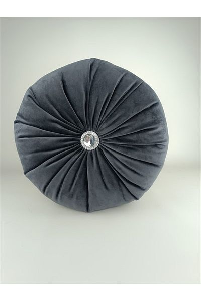 Mrs.Gugar Anthracite Lux Velvet Round Stone Pillow