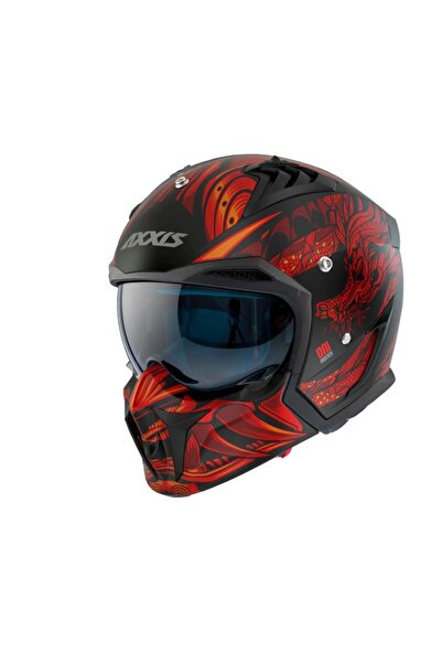 AXXIS Hunter B5 Matt Red Çift Vizörlü Motosiklet Kaskı Çıkarılabilen Fonksiyonel Çene