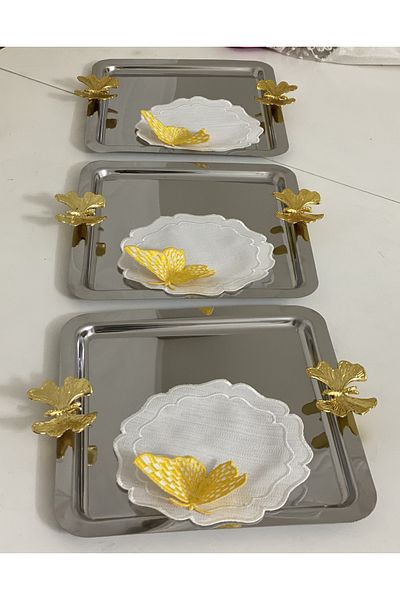 Elzemm store STAINLESS STEEL SQUARE DOUBLE BUTTERFLY 6-PIECE PRESENTATION TRAY LUXURY