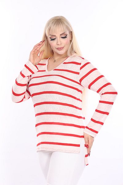 garajmood Striped Thin Knitwear Fabric Plus Size Blouse