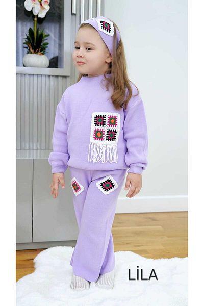Meriç bebe Girl's Lace Motif 3-Piece Knitwear Set with Hair Band